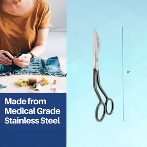 Applique Pelican Duckbill Blade 6 Inch - Double Bent Curved Offset Handle Scissors with Pouch Sleeve for Embroidery, Fabric, Arts & Craft by Artman Instruments