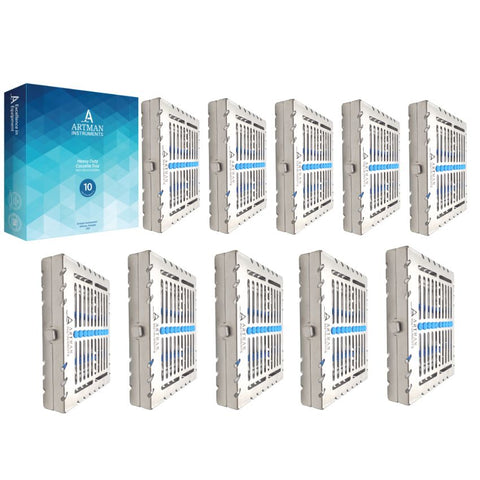 Artman Instruments Duty Sterilization Cassette Tray for 10 Instruments Rack Premium Design Dental Surgical lab 7.25"X5.75"X1.4" (Pack of 10)