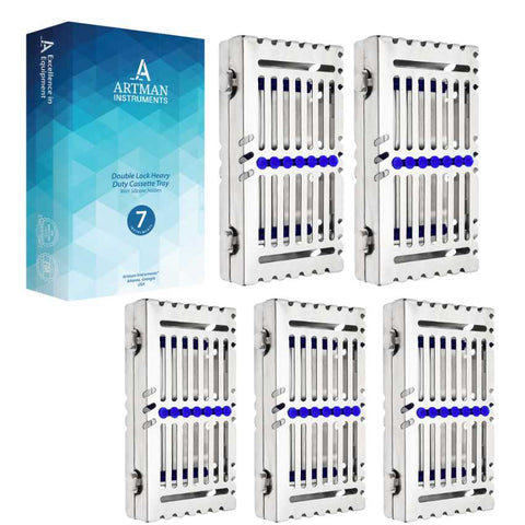 Heavy Duty Sterilization Cassette Tray up to 7 Instruments Double Button Rack Box Premium Design Dental Surgical lab 7"X4"X1.4" (Pack of 5) by Artman Instruments