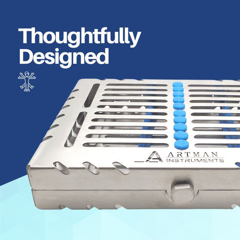 Artman Instruments Duty Sterilization Cassette Tray for 10 Instruments Rack Premium Design Dental Surgical lab 7.25"X5.75"X1.4" (Pack of 5)